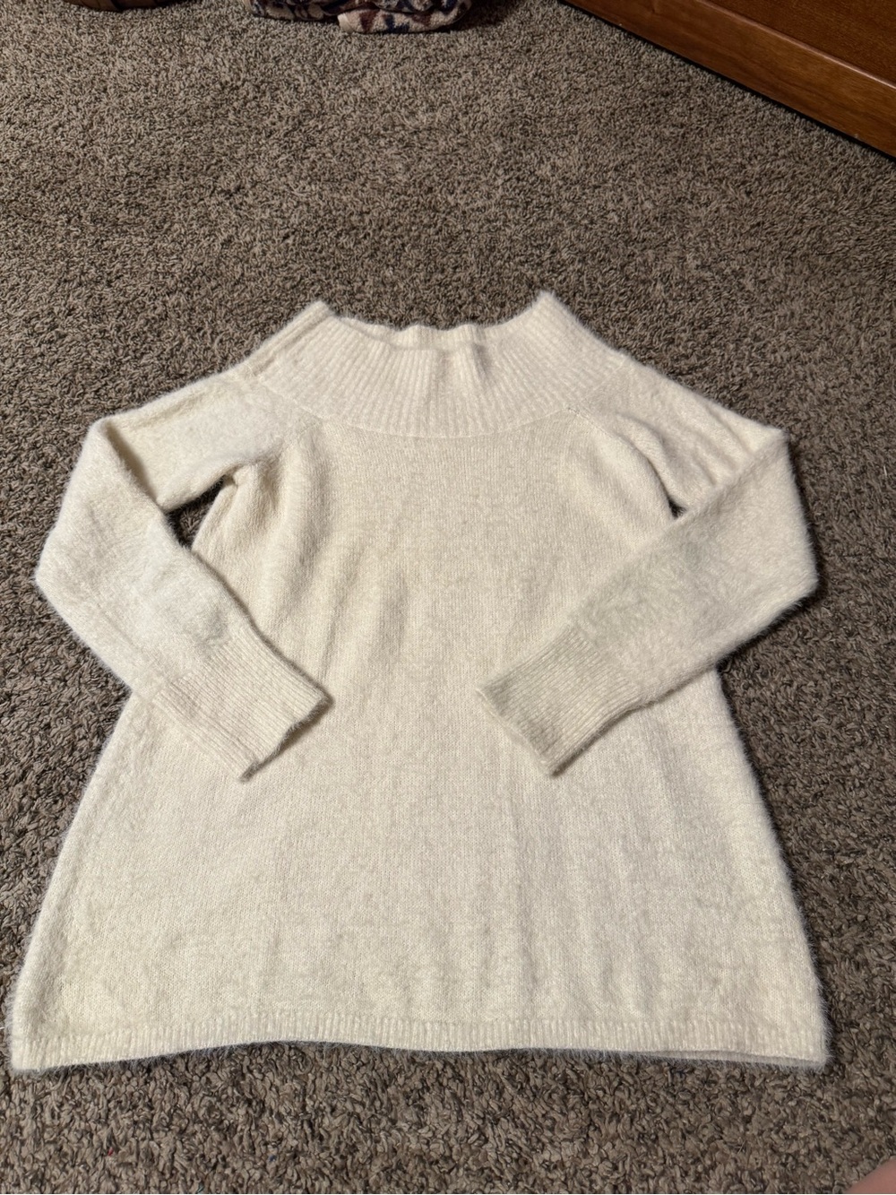 LOFT Cream Off-Shoulder Cozy Knit Sweater